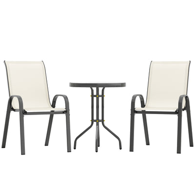 3 Pieces Bistro Set, Small Patio Furniture Set with Stackable Chairs and Glass Table for Backyard, Balcony