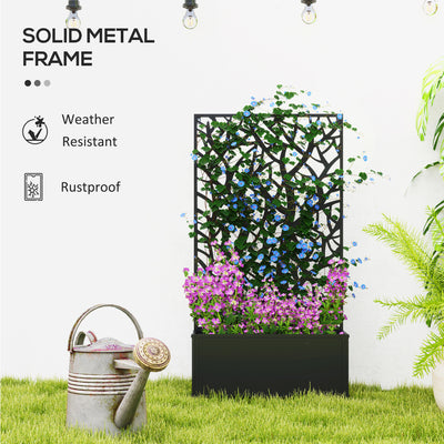 Metal Garden Bed with Trellis for Climbing Plants, Freestanding or Wall Mounted Flower Bed for Garden, Patio, Balcony