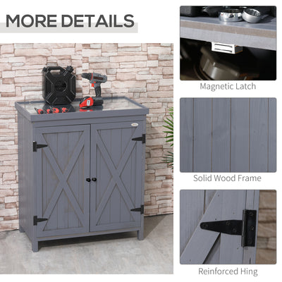 Outdoor Storage Cabinet, Outdoor Tool Shed with Galvanized Top and Two Shelves for Yard Tools or Pool Accessories