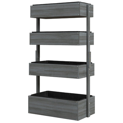Outdoor Wooden Vertical Garden Planter, 4 Tier Planter Box, Self-Draining for Flowers, Vegetables, Herbs, Gray