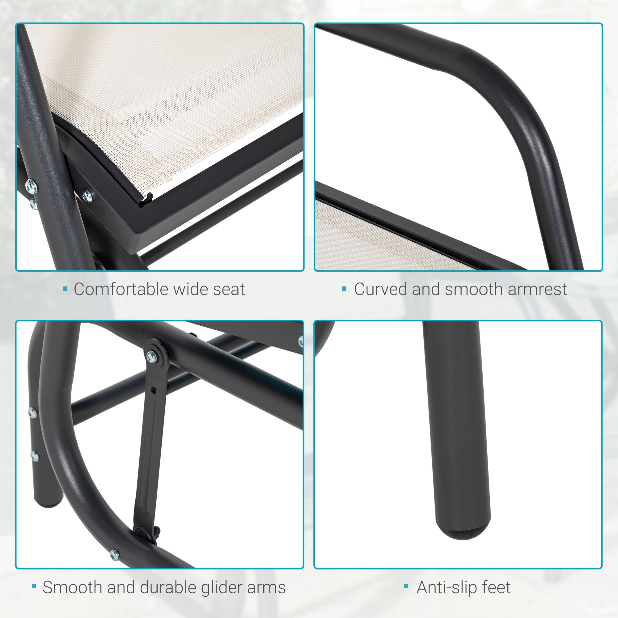 Outdoor Glider Chair, Steel Swing Chai with Curved Armrests for Porch, Garden, Poolside, Balcony