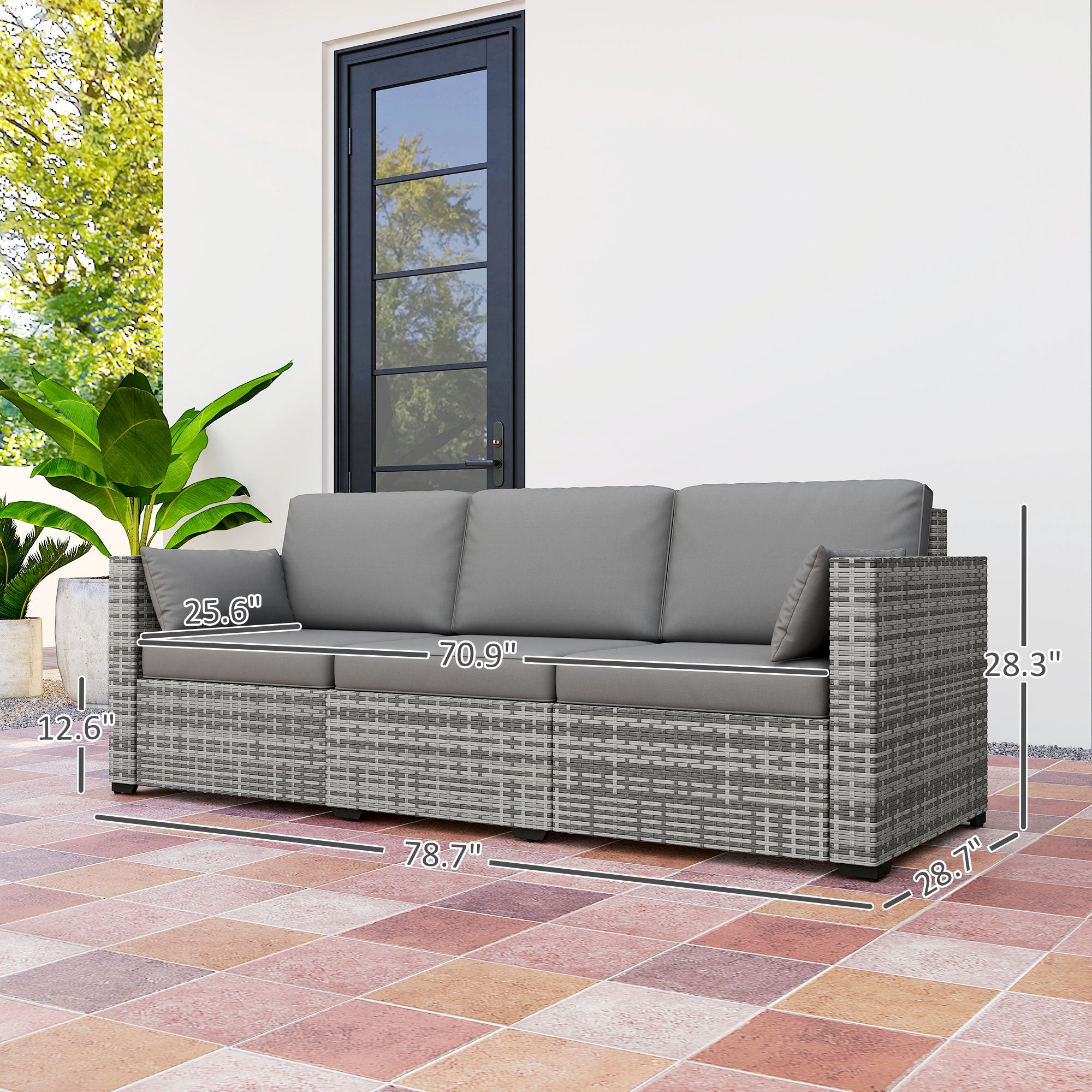 Patio Couch PE Wicker Deep Seating Outdoor Sofa with Removable Cushions, 3 Seater Rattan Sofa, Outdoor Furniture for Balcony, Deck, Garden and Poolside
