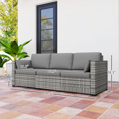 Patio Couch PE Wicker Deep Seating Outdoor Sofa with Removable Cushions, 3 Seater Rattan Sofa, Outdoor Furniture for Balcony, Deck, Garden and Poolside