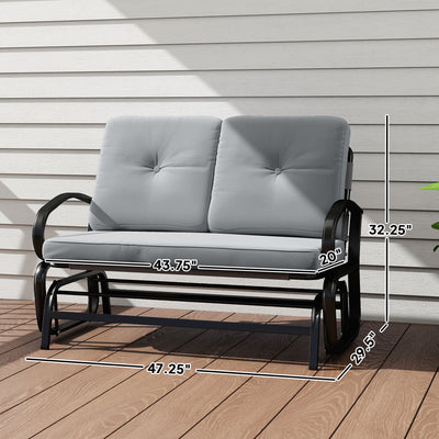 Outdoor Glider Bench, 2-Person Patio Rocker Loveseat with Tufted Cushions, Steel Frame for Porch, Garden Backyard