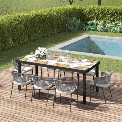 75" x 35" Outdoor Dining Table for 8 People, Rectangular Aluminum Frame Garden Table with All-Weather Faux Wood Top for Lawn, Patio