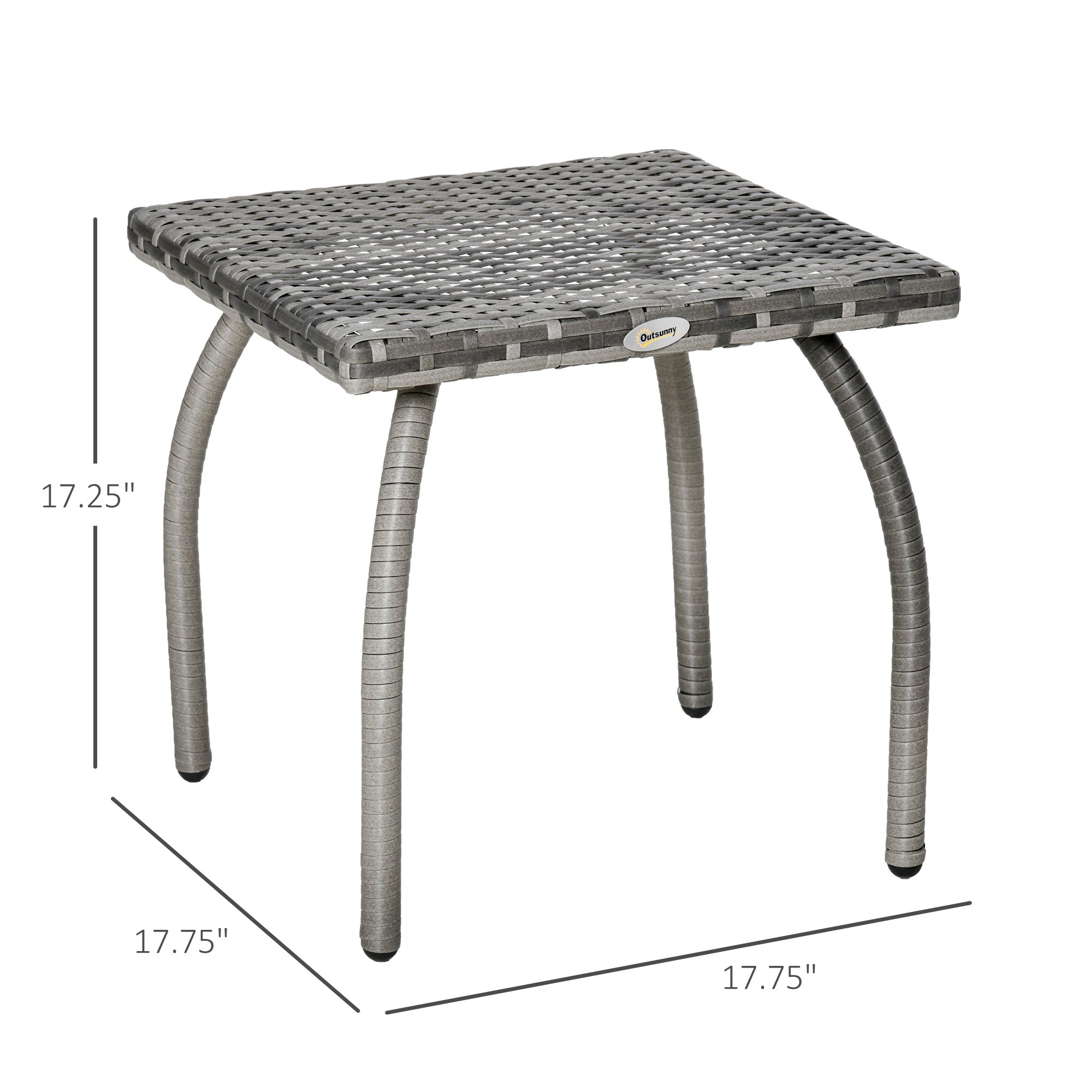 Outdoor PE Wicker Side Table, Small Square Rattan End Table, All-Weather Material Coffee Table for Garden, Balcony, Backyard