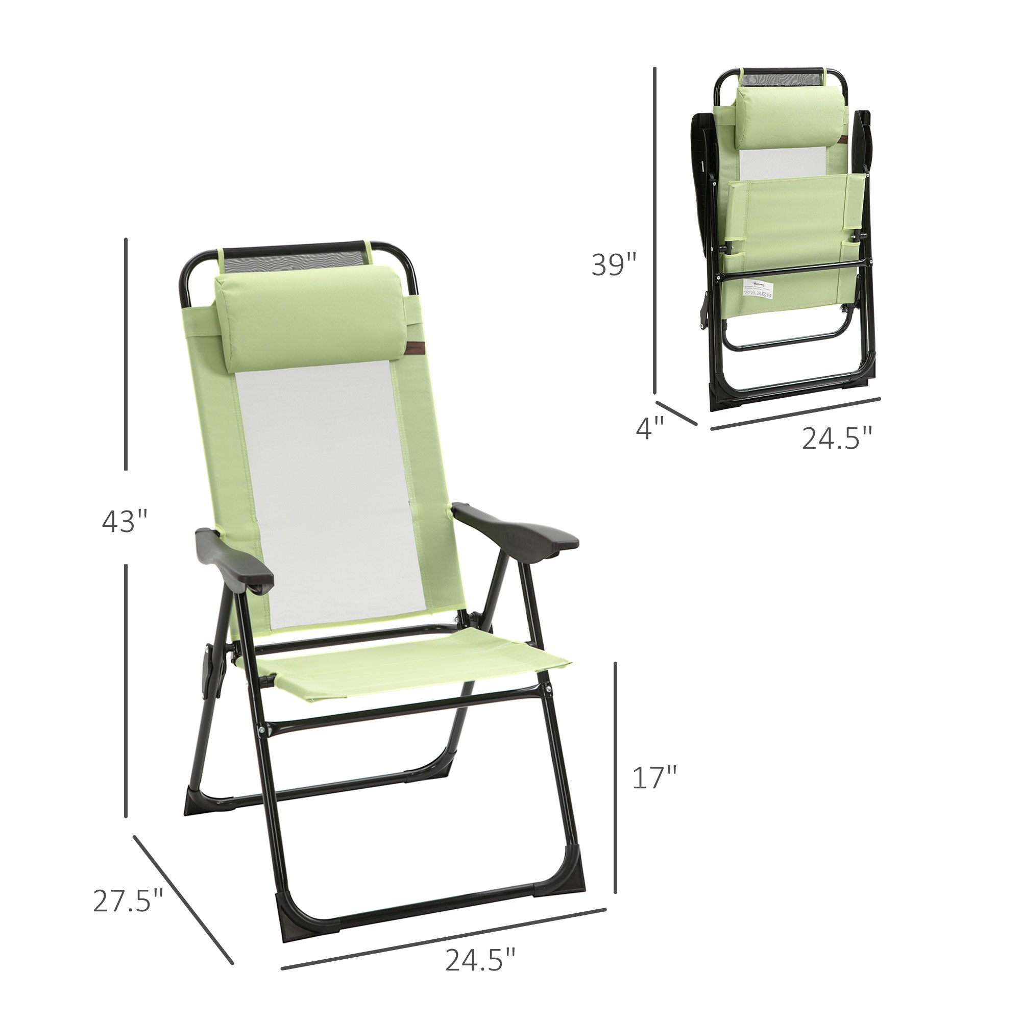 Folding Patio Dining Chairs Set of 2, Outdoor Deck Chair with Removable Headrest, Camping Chair with Adjustable Sling Back for Garden, Backyard, Lawn