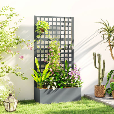 Galvanized Raised Garden Bed Planter Box with Trellis for Climbing Plants, Vegetable, Vines, 35" x 16" x 70"