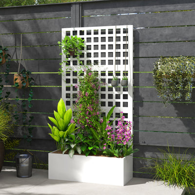 Galvanized Raised Garden Bed Planter Box with Trellis for Climbing Plants, Vegetable, Vines, 35" x 16" x 70"