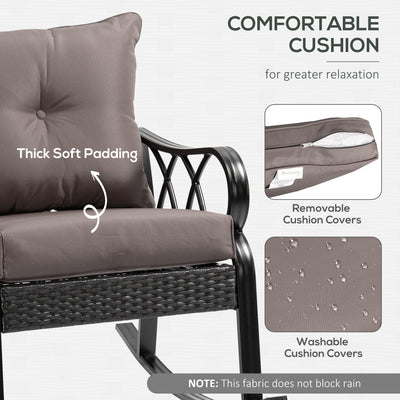 Outdoor Wicker Rocking Chair with Padded Cushions, Aluminum Furniture Rattan Porch Rocker Chair w/ Armrest for Garden, Patio, and Backyard