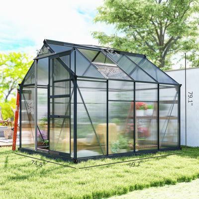 Greenhouse for Outdoors, Polycarbonate Greenhouse with Rain Gutter and Roof Vent, Aluminum Walk-in Green House for Patio Backyard Garden