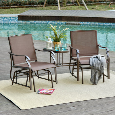 Outdoor Glider Chairs with Coffee Table, Patio 2-Seat Rocking Chair Swing Loveseat with Breathable Sling for Backyard, Garden, and Porch