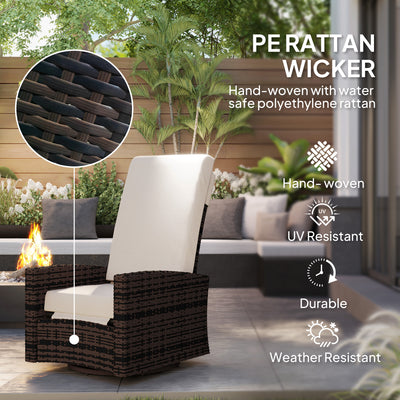 Outdoor Wicker Swivel Recliner Chair, Lifting Footrest, 360° Rotating Basic, Water-resistant Cushions, Dark