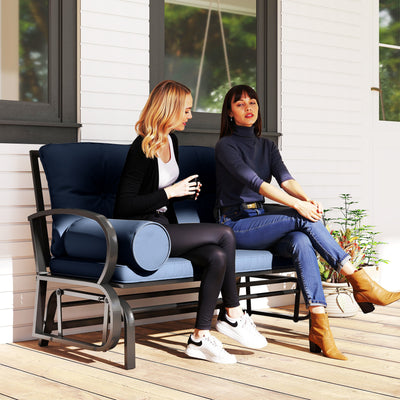 Swing Glider Rocking Chair, Double Patio Bench, 2 Person Loveseat with Steel Frame, Cushions, Pillow Armrests