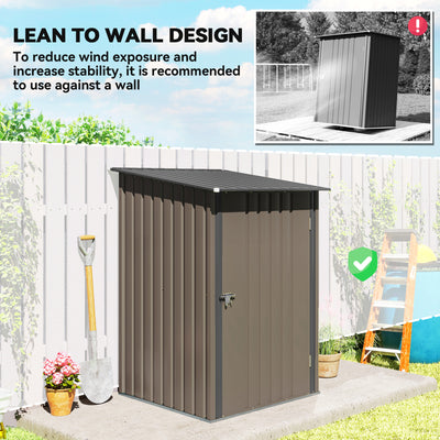 Outdoor 3.3' x 3.4' Lean-to Garden Storage Shed, Galvanized Steel Tool House with Lockable Door for Patio