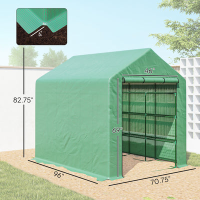 Outdoor Walk-in Greenhouse with Roll-up Zipper Door, 18 Shelves, PE Cover, 95.25" x 70.75" x 82.75", Green