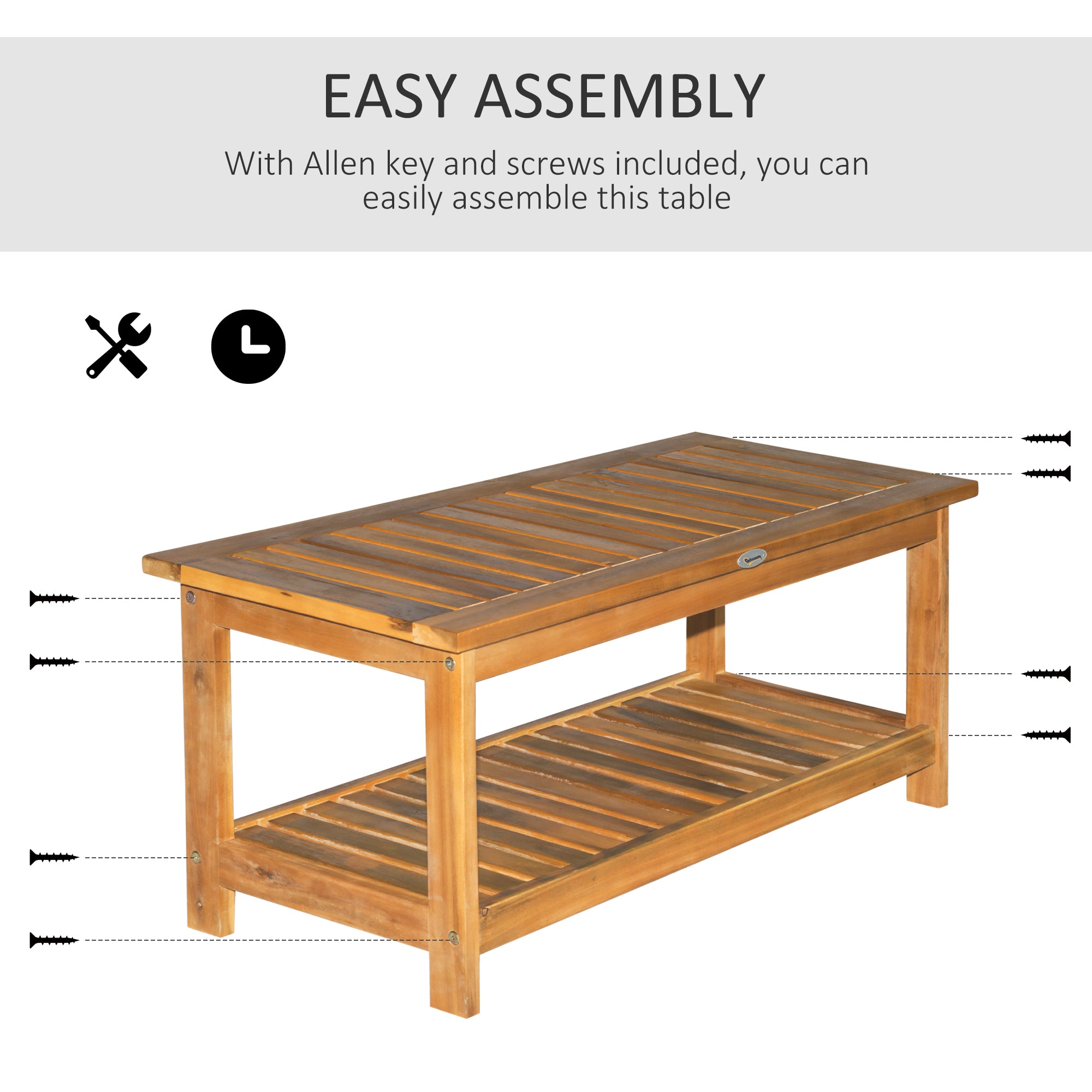 36" Outdoor Coffee Table 2-Shelf Acacia Wood Rectangular Buffet Storage Organizer Natural Finish Teak Patio, Deck, Lawn, Garden