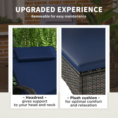 2 Reclining Chaise Lounge Chairs, Rolling Outdoor Chairs with Cushion, Pillow, Headrest, Armrests, and Wheels