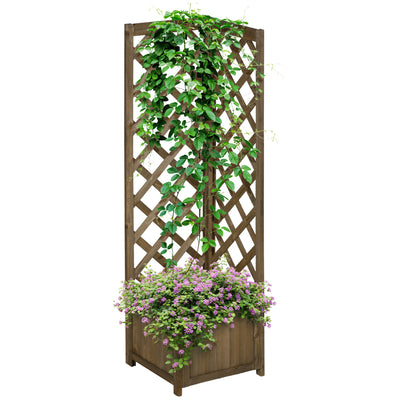 Wooden Raised Garden Bed, Planter with Trellis for Vine Climbing and Vegetables, Herbs and Flowers Growing