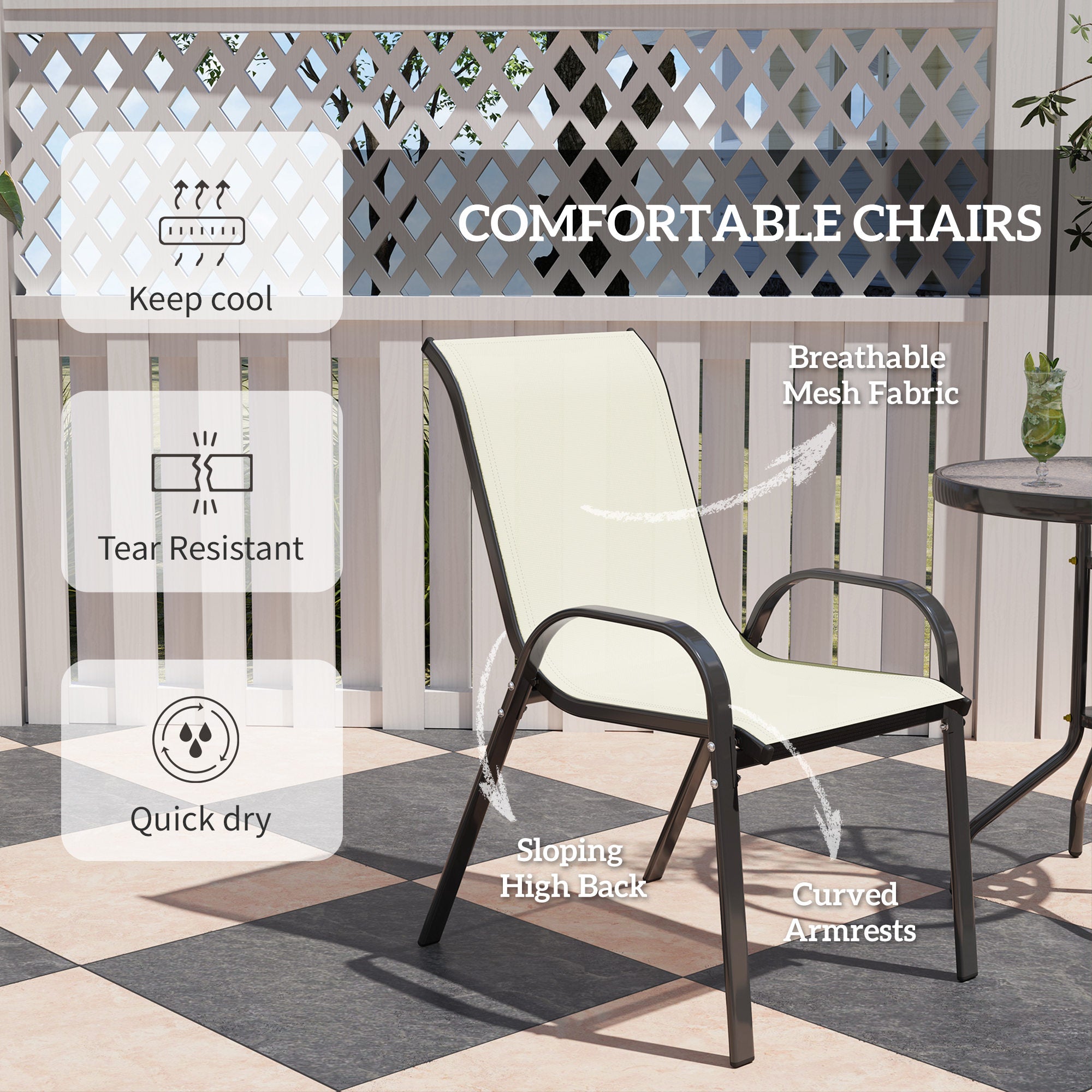 3 Pieces Bistro Set, Small Patio Furniture Set with Stackable Chairs and Glass Table for Backyard, Balcony