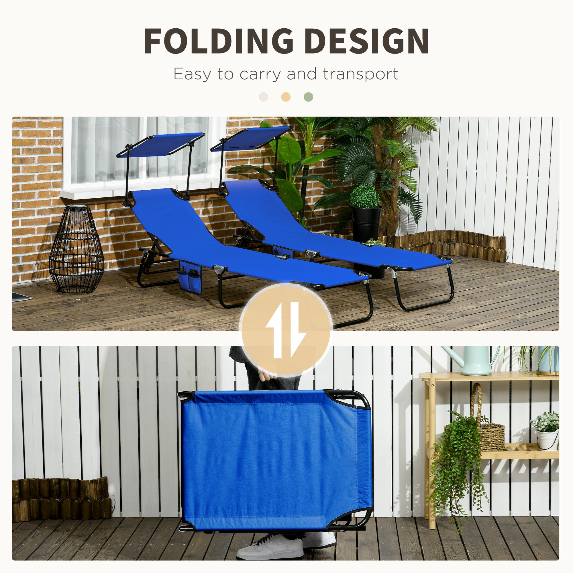 Chaise Pool Lounge Chairs Set of 2, Outdoor Sun Tanning Chairs, Reclining Back, Steel Frame and Side Pocket