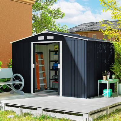 9' x 6' Outdoor Storage Shed, Garden Tool Metal Shed with Foundation Kit
