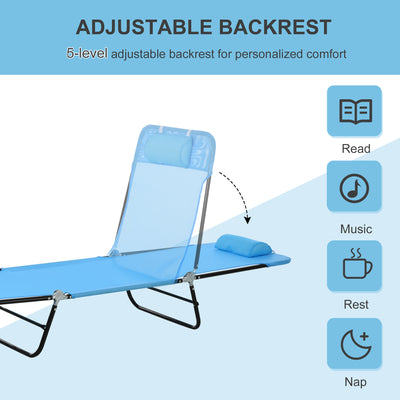 Folding Chaise Lounge Chair, Pool Sun Tanning Chair, Outdoor Lounge Chair with Reclining Back, Breathable Mesh Seat, Headrest for Beach, Yard, Patio