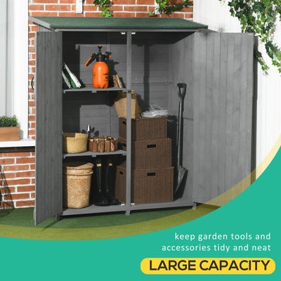 Outdoor Storage Cabinet Wooden Garden Shed Utility Tool Organizer with Waterproof Asphalt Rood, Lockable Doors, 3 Tier Shelves for Lawn, Backyard