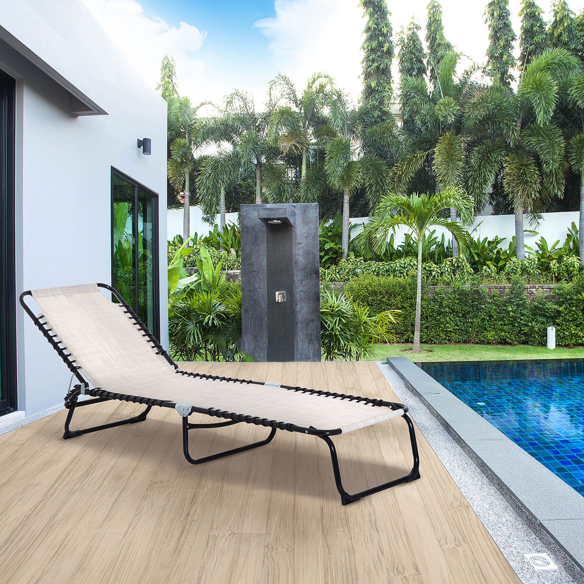 Foldable Chaise Lounge, 3-Position Reclining Back, Portable design and Breathable Mesh for Poolside, Camping, Hiking