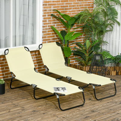 2 Piece Folding Chaise Lounge Pool Chairs, Outdoor Sun Tanning Chairs with 5-Level Reclining Back, Steel Frame for Beach, Yard, Patio