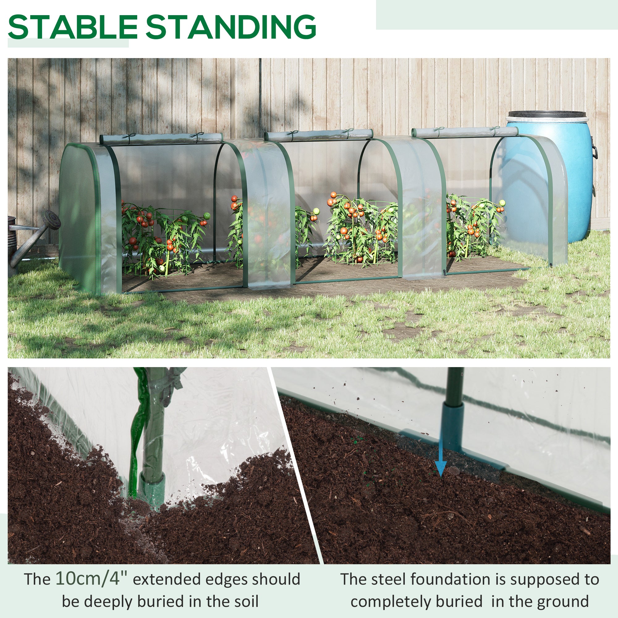 9.7' L x 3' W x 2.5' H Portable Tunneled Greenhouse with 3 Zippered Doors, Water/UV Fighting PVC Cover