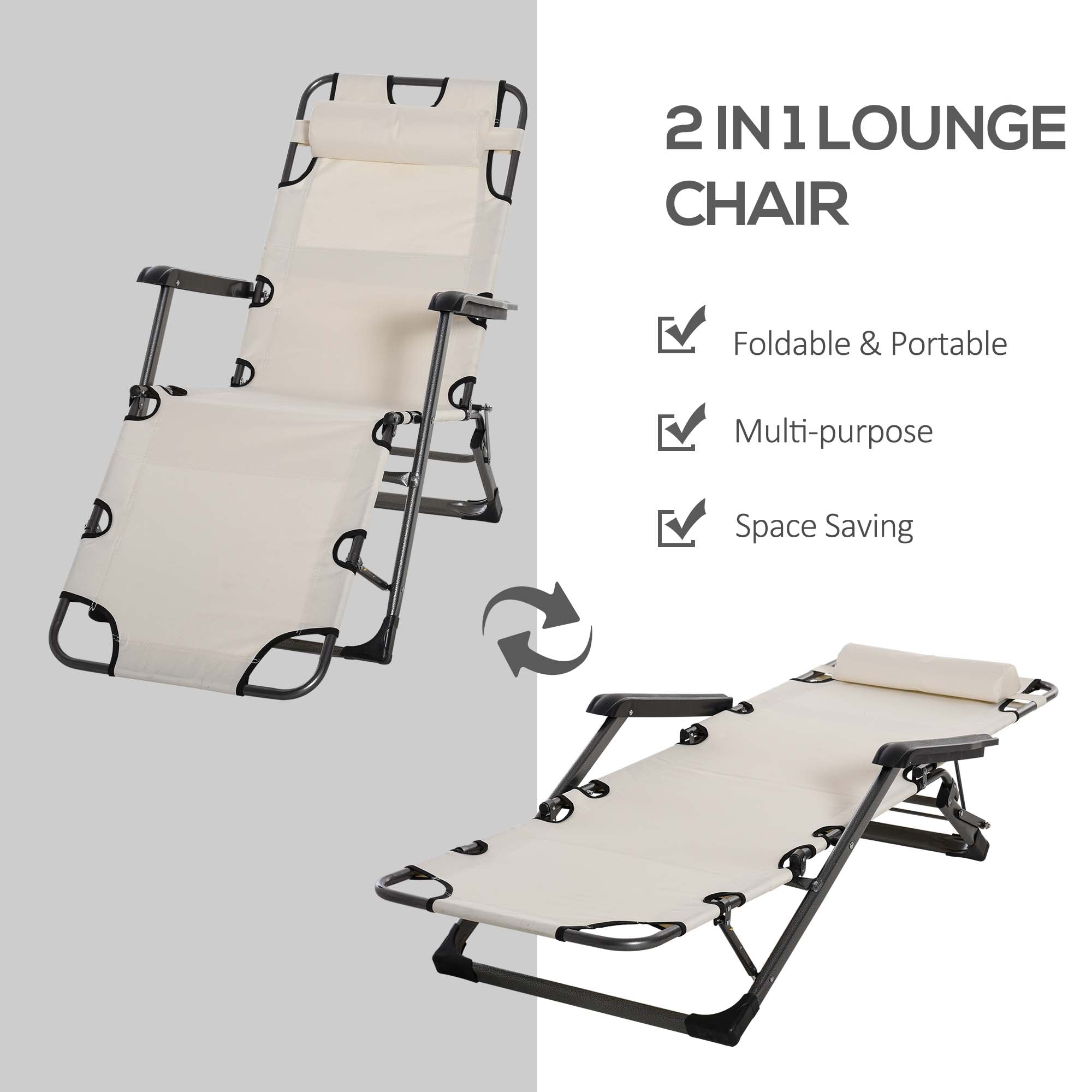 Oxford Fabric Metal Frame Outdoor Pool Sun Lounger Lounge Chair 120°/180°