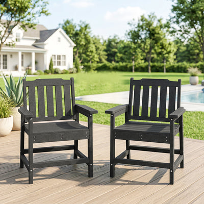 2 Piece All-Weather Patio Chairs, HDPE Patio Dining Chair Set, Heavy Duty Wood-Like Outdoor Furniture