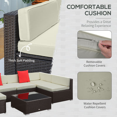 7 Piece Outdoor Patio Sofa Set with Cushions, All Weather PE Rattan, 29.5" Sofa Section, Glass Top Coffee Table for Outdoor Living, Beige