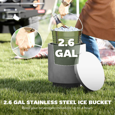 2.6 Gal Outdoor Side Table, 3-In-1 Concrete Cooler Bar Table with Storage, Removable Ice Bucket and Lid