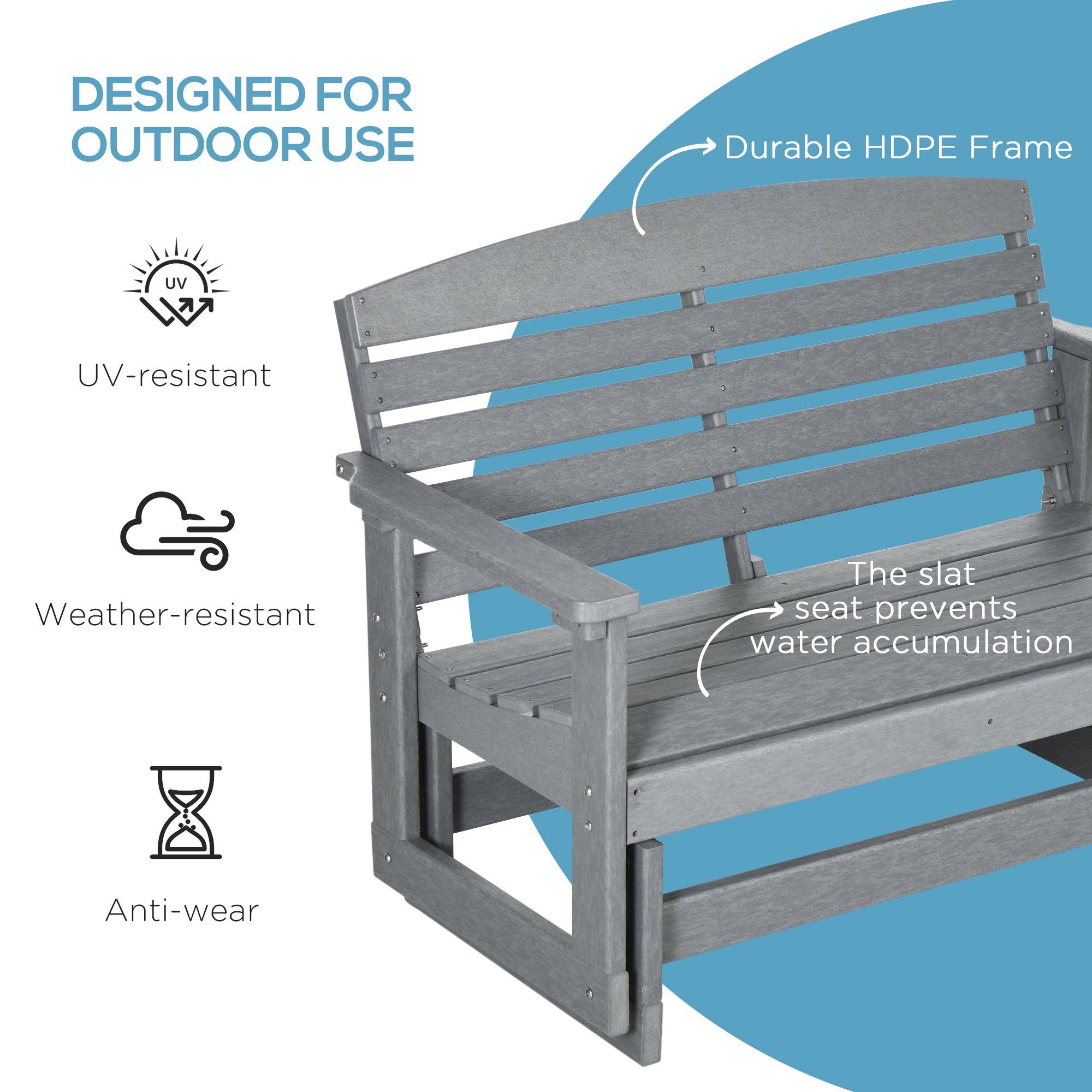 Patio Glider Bench w/ HDPE Slatted Double Rocking Chair