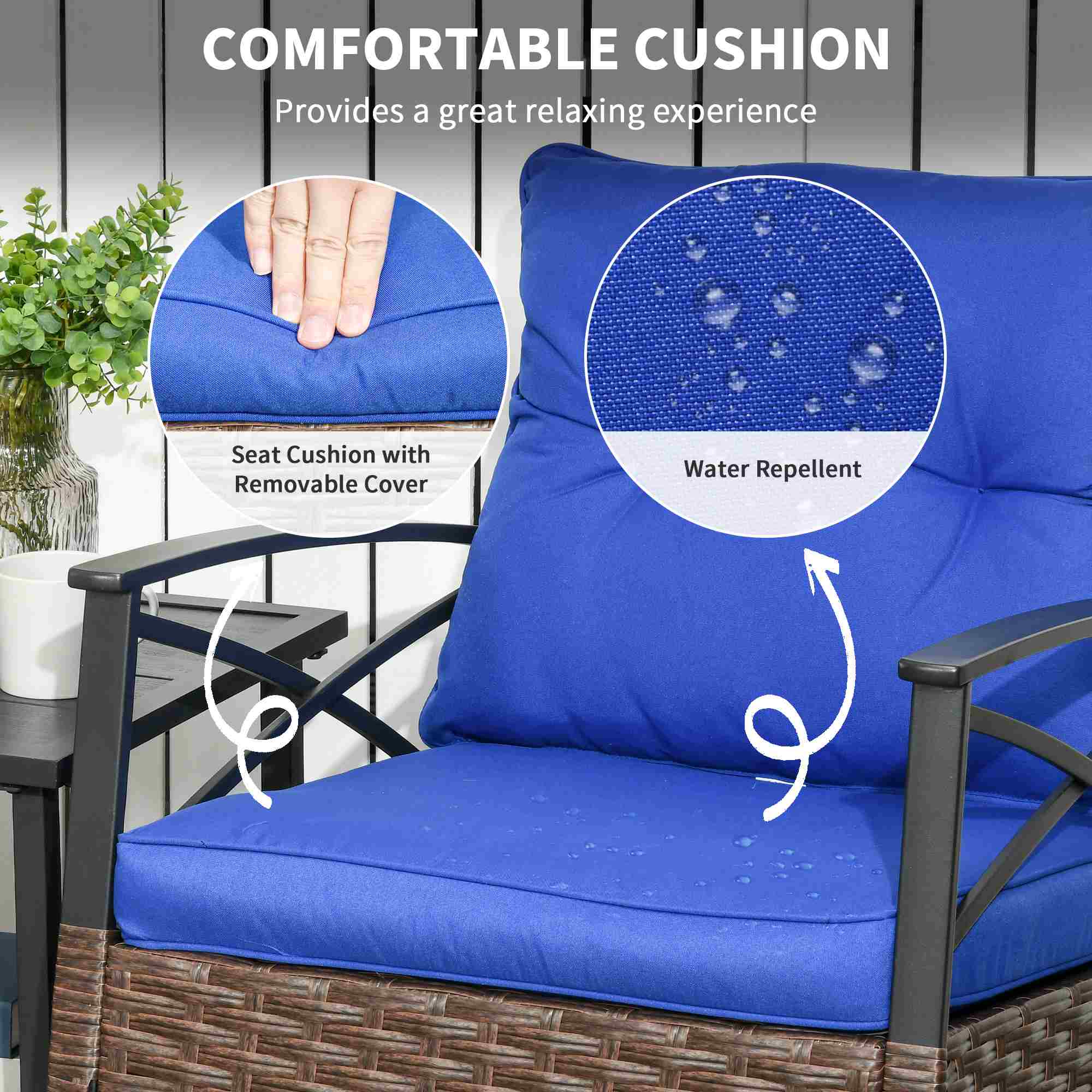 3 Piece Patio Rocking Chair Set, Outdoor Wicker Bistro Set with 2 Oversize Cushioned Porch Rockers and 2 Tier Coffee Table for Garden, Backyard