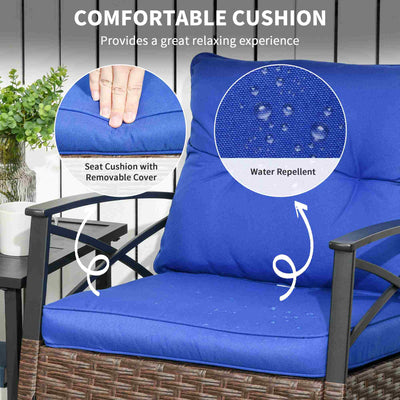3 Piece Patio Rocking Chair Set, Outdoor Wicker Bistro Set with 2 Oversize Cushioned Porch Rockers and 2 Tier Coffee Table for Garden, Backyard