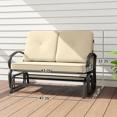 Outdoor Glider Bench, 2-Person Patio Rocker Loveseat with Tufted Cushions, Steel Frame for Porch, Garden Backyard, Beige