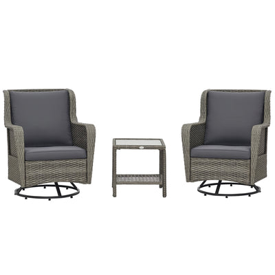 Patio Bistro Set, Porch Furniture with 360° Rotation & Rocking Function, 28.25"x30.75"x36.25"