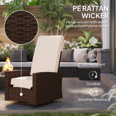 Outdoor Wicker Swivel Recliner Chair, Lifting Footrest, 360° Rotating Basic, Water-resistant Cushions, Dark