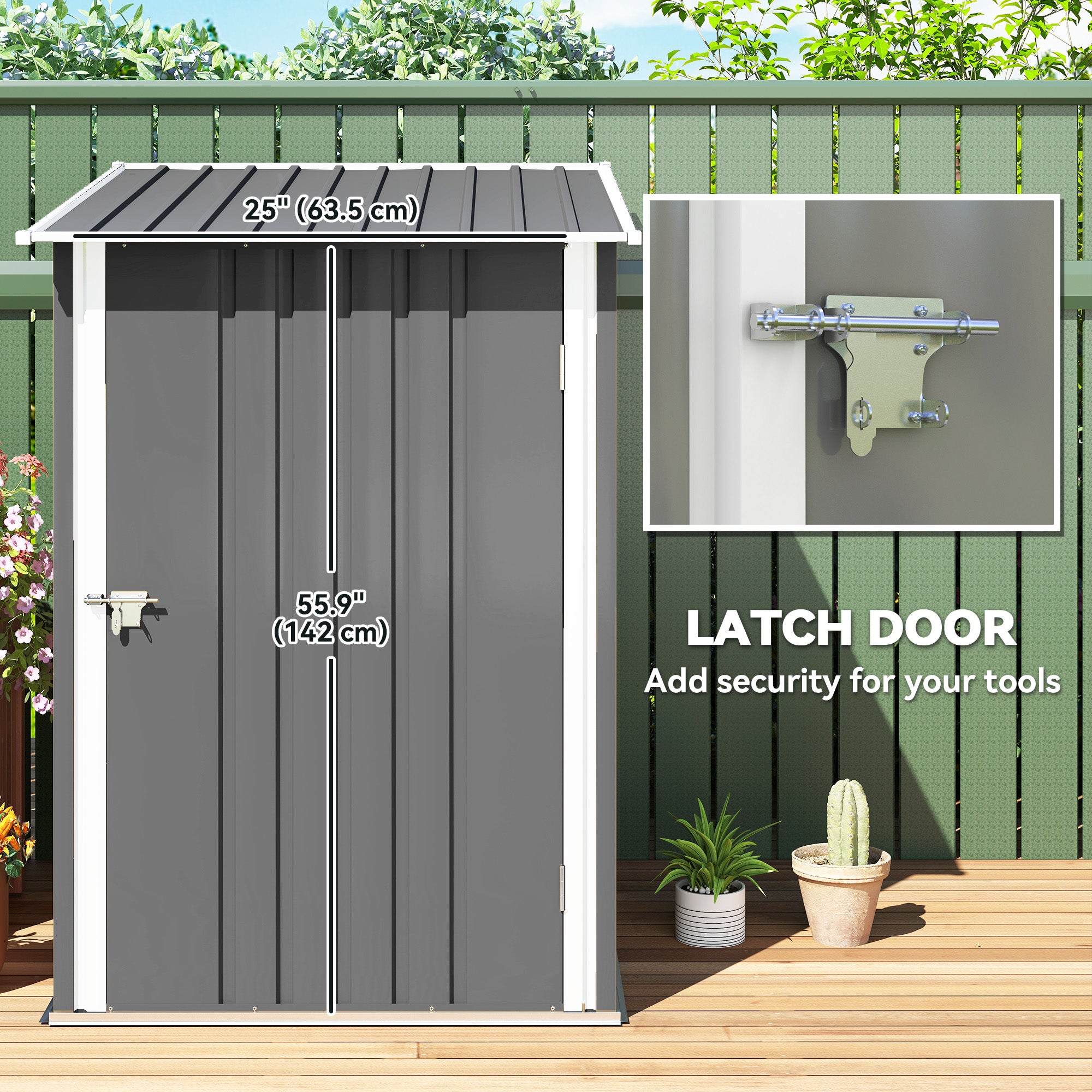 Outdoor 3.3' x 3.4' Lean-to Garden Storage Shed, Galvanized Steel Tool House with Lockable Door for Patio
