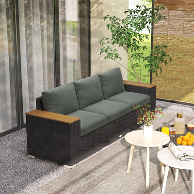 3-Seat Outdoor Patio Sofa, PE Wicker Outdoor Couch with  Extra Wide Deep Seat, Wide Armrests 4" Cushions