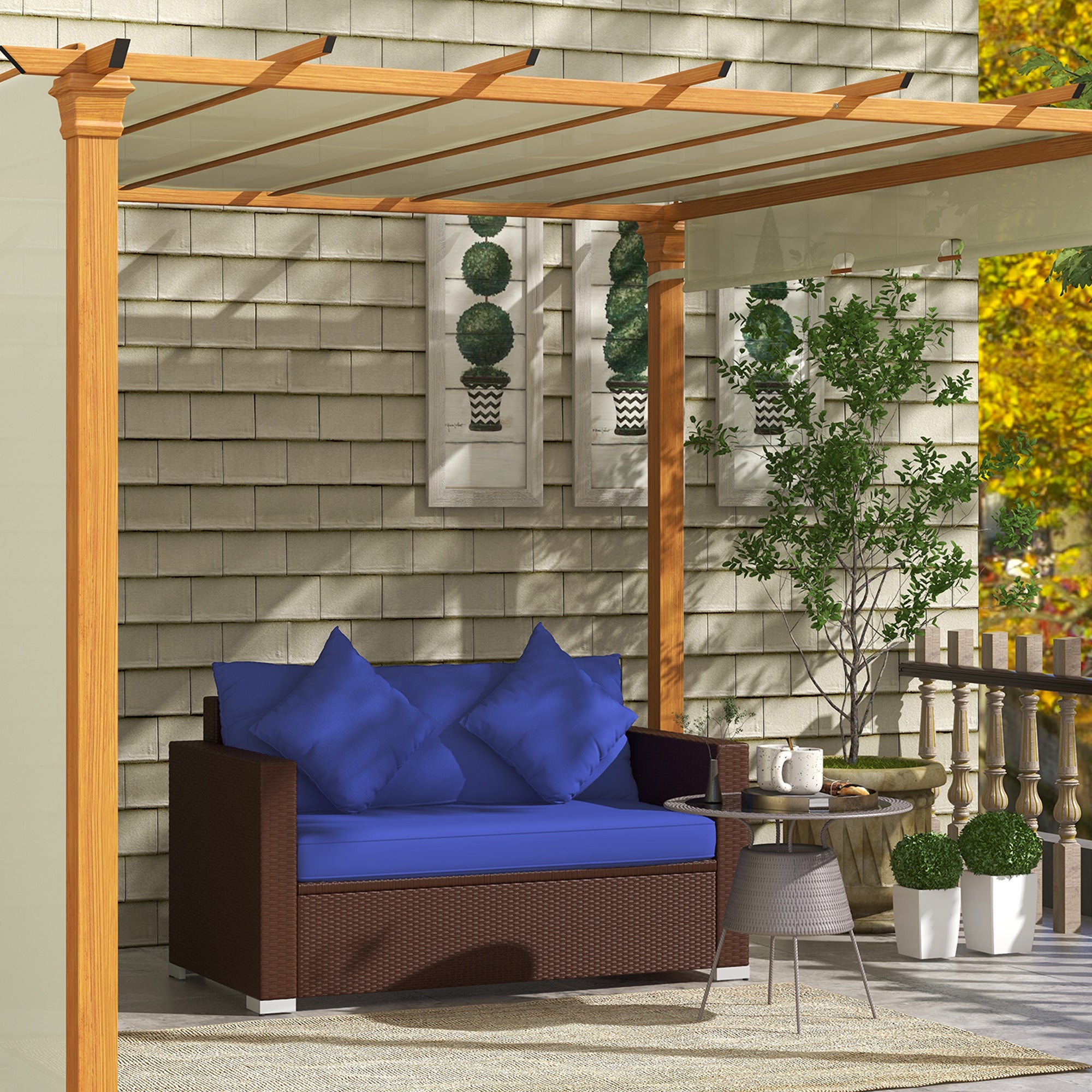 Outdoor Wicker Loveseat, Patio Furniture Couch with Cushions, 2 Seats PE Rattan Sofa, 2 Throw Pillows