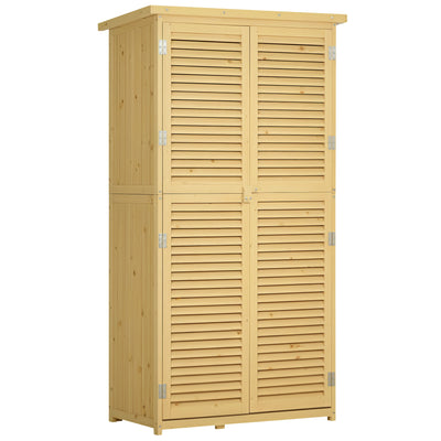 5' x 3' Wooden Garden Storage Shed, Sheds & Outdoor Storage with Asphalt Roof & 2 Large Wood Doors with Lock, Natural