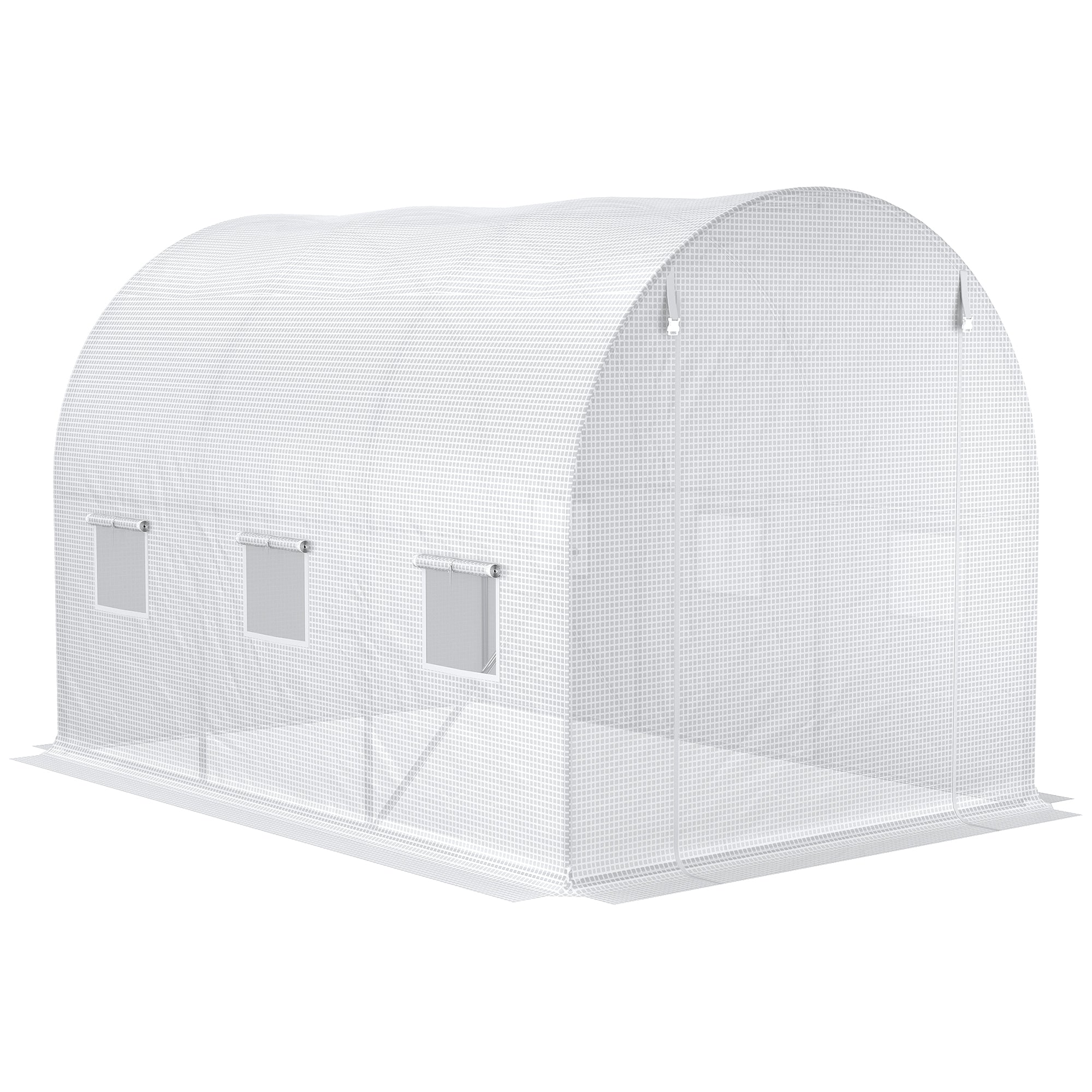 9.8' x 6.6' x 6.6' Plastic Greenhouse Cover Replacement, Heavy Duty Waterproof Tarp for Hoop House, Sheeting with 6 Windows, Door & Reinforcement Grid