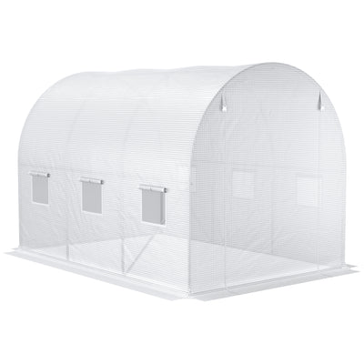 9.8' x 6.6' x 6.6' Plastic Greenhouse Cover Replacement, Heavy Duty Waterproof Tarp for Hoop House, Sheeting with 6 Windows, Door & Reinforcement Grid