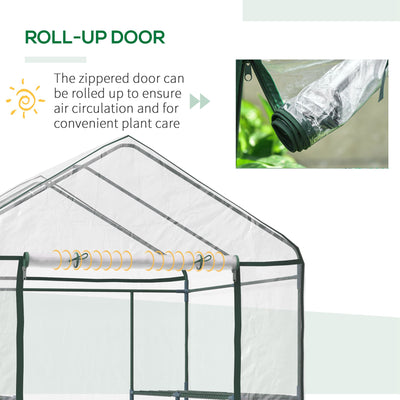 5' x 5' x 6' Mini Walk-in Greenhouse Kit, Portable Green House with 3 Tier Shelves, Roll-Up Door, and Weatherized Plastic Cover for Backyard Garden, Clear