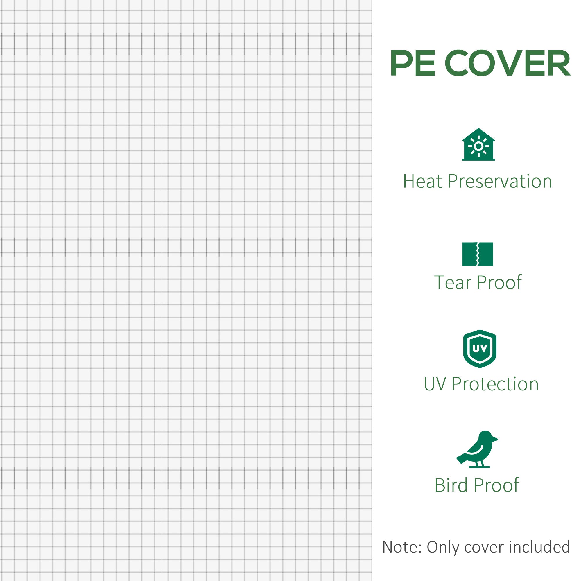 9.8' x 6.6' x 6.6' Plastic Greenhouse Cover Replacement, Heavy Duty Waterproof Tarp for Hoop House, Sheeting with 6 Windows, Door & Reinforcement Grid
