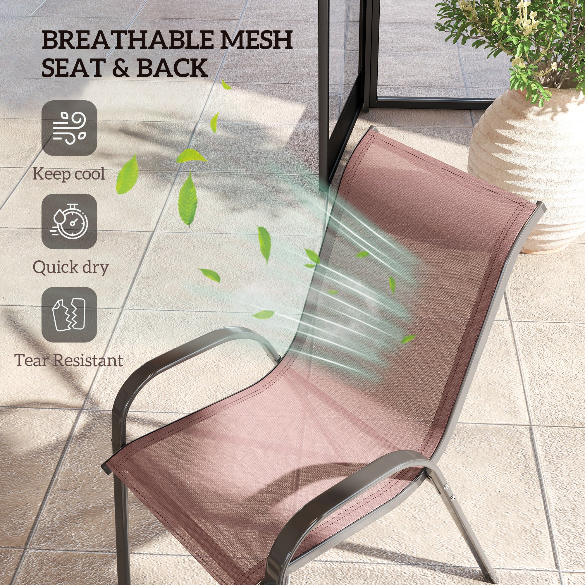 Set of 4 Outdoor Dining Chairs, Stackable Patio Chairs with High Back, Breathable Mesh Seat for Garden Lawn